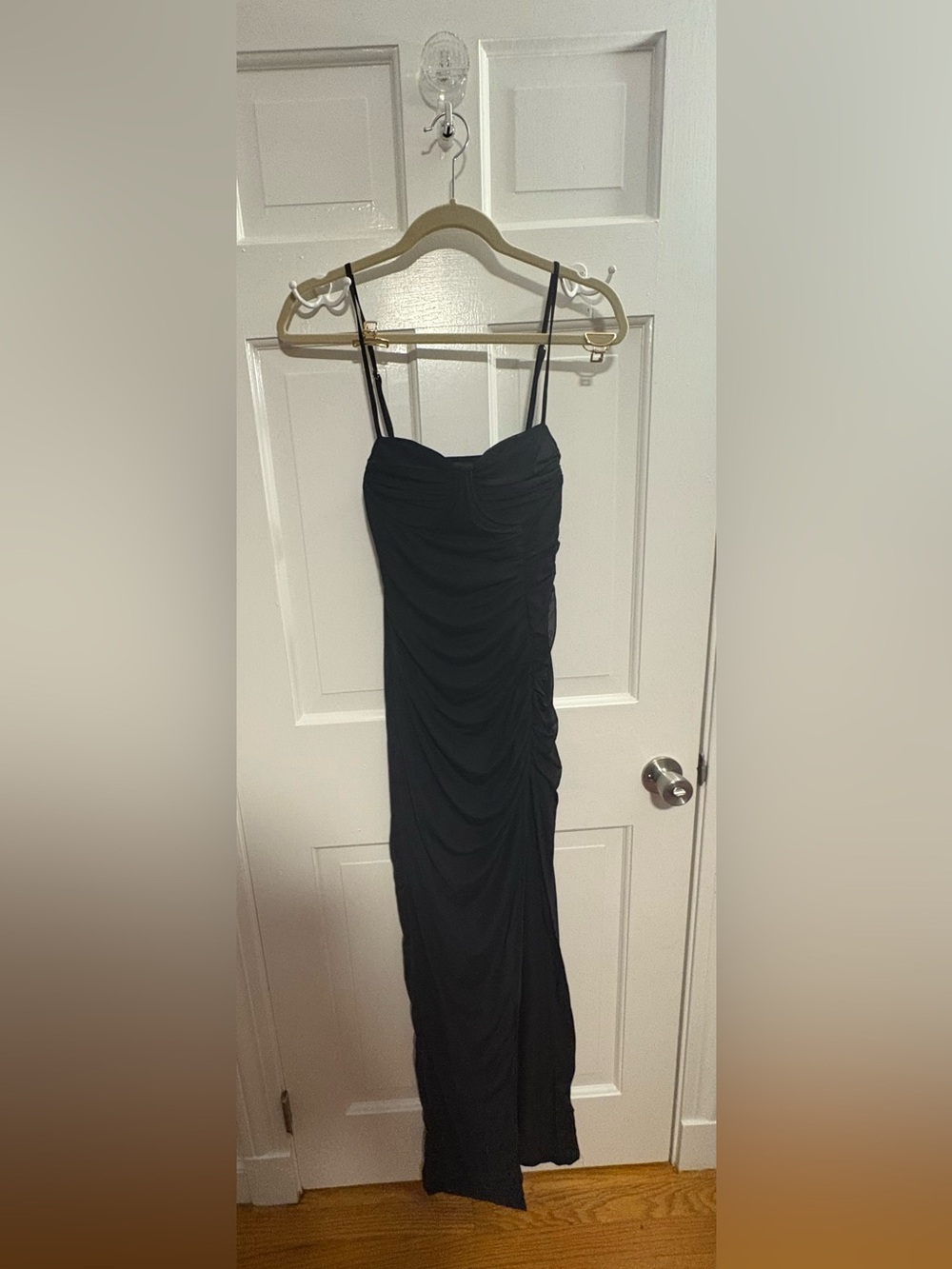 PrettyLittleThing Black Ruched Spaghetti Strap Maxi Dress